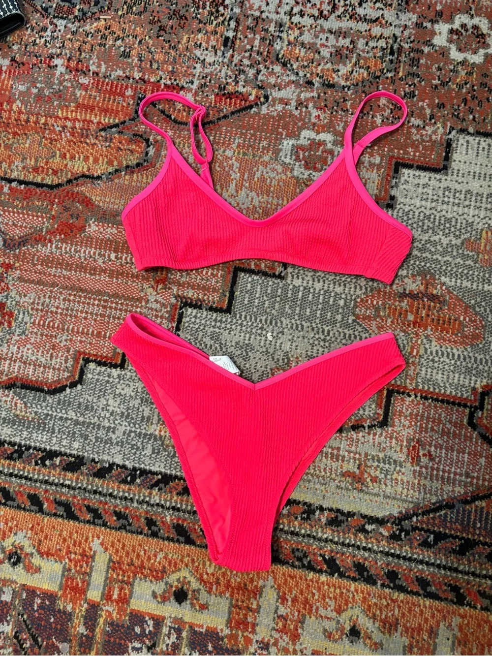 Aerie Scrunch Ribbed Hot Pink Bikini